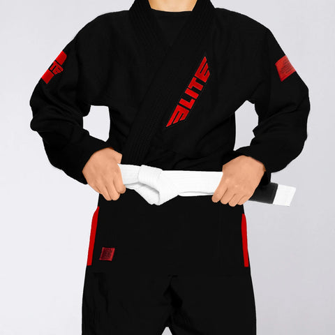 Kid's Elite Sports Ultra Light Preshrunk Black BJJ Gi With Free White Belt